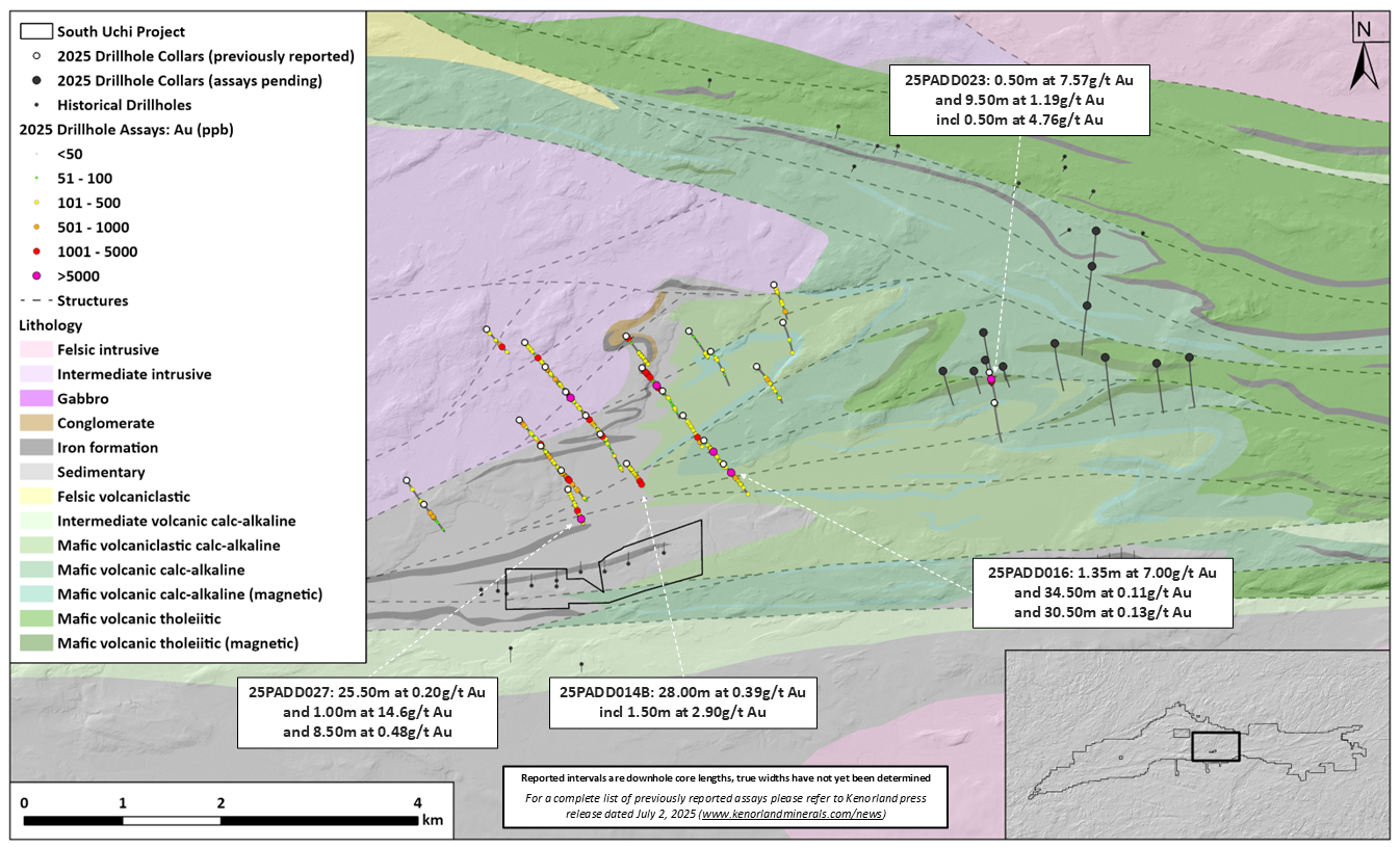 Plan map showing geology and drill hole locations in the Papaonga target area