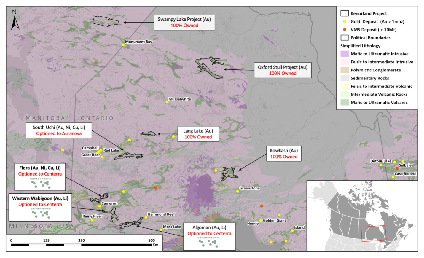 Kenorland western Superior Province gold project portfolio overview